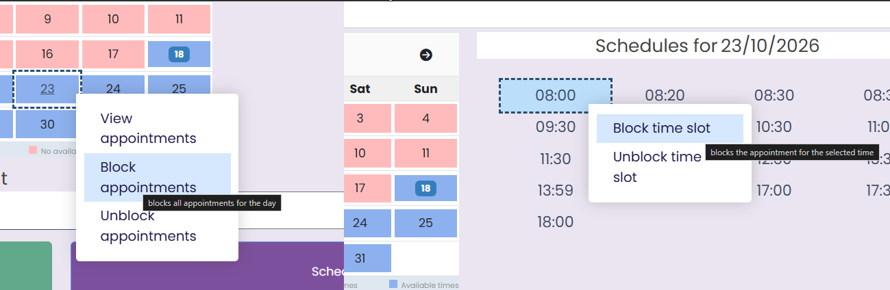 Bloqueo de horarios